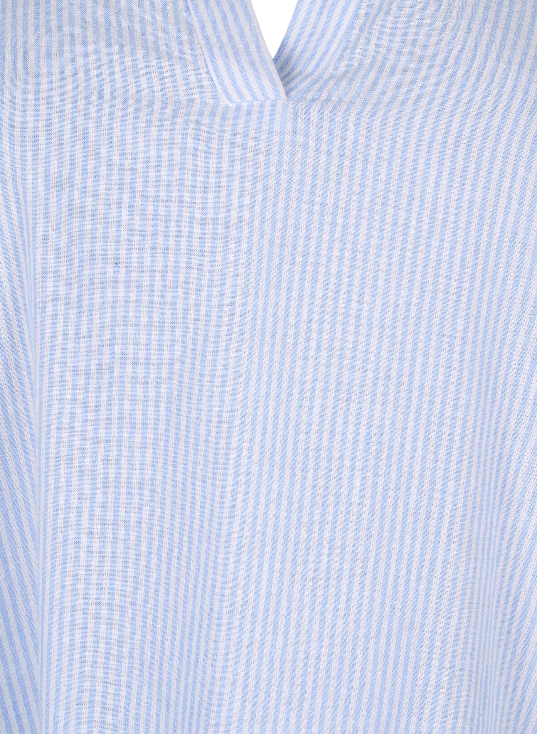 Zizzi Randig kl&auml;nning i bomull och linne, Serenity Wh. Stripe, Packshot image number 2