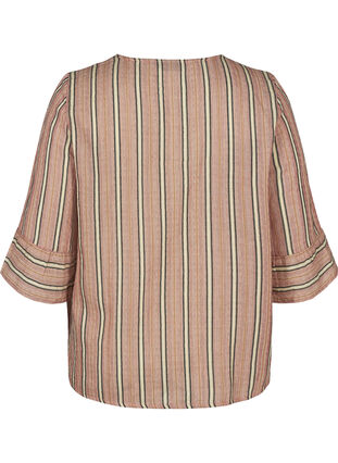 Randig blus med 3/4 ärmar och smock, Rose Smoke stripe, Packshot image number 1