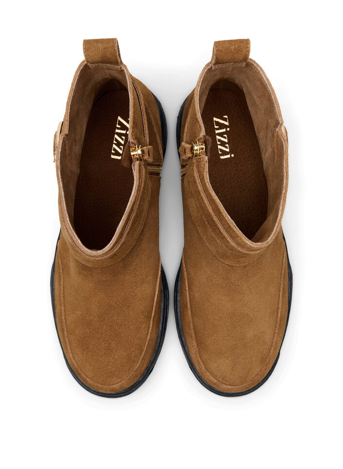 Kort stövel med bred passform i mocka, Tobacco Brown, Packshot image number 2
