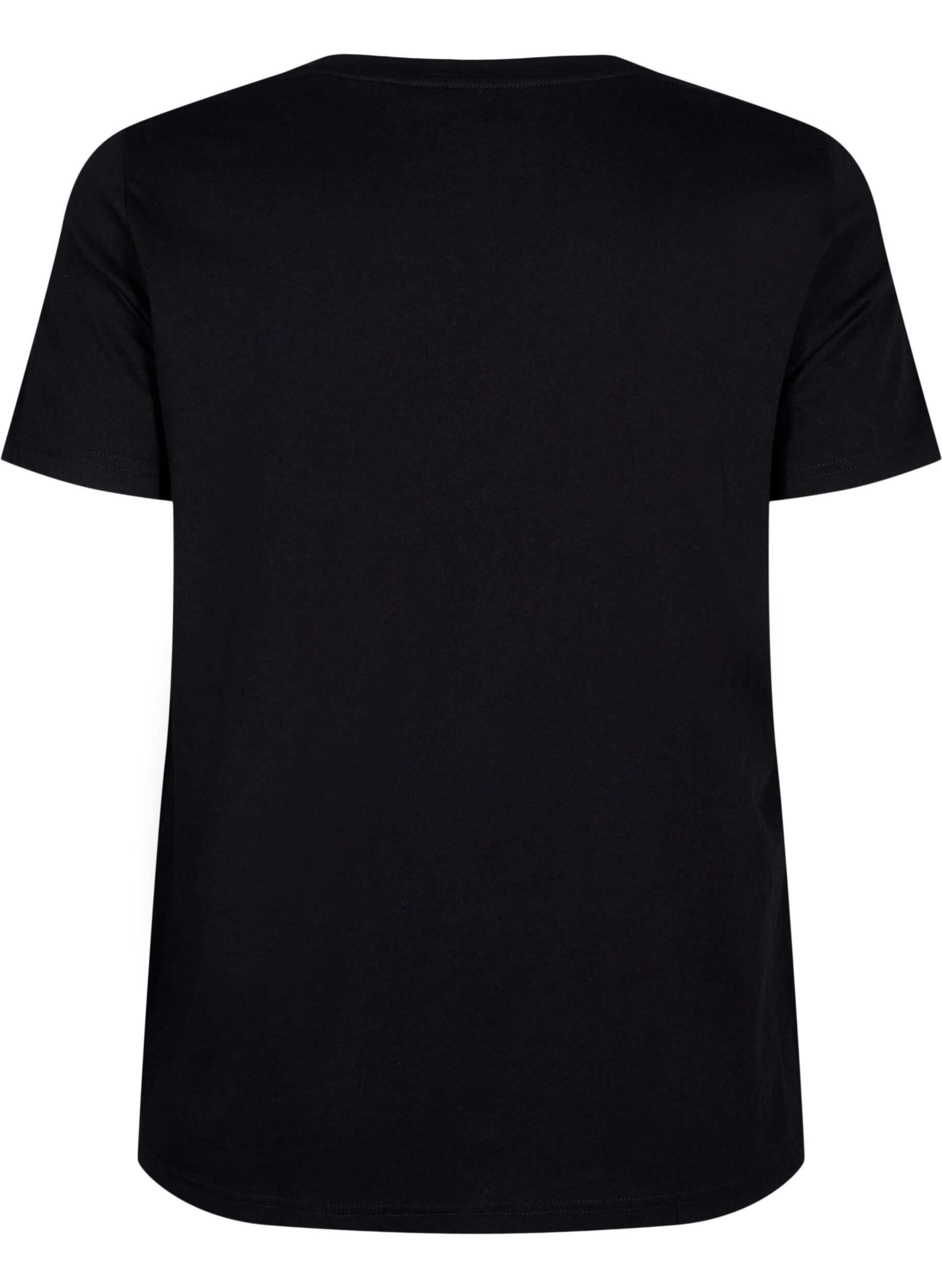 Zizzi T-shirt i bomull med text, Black W. Pasadena, Packshot image number 1