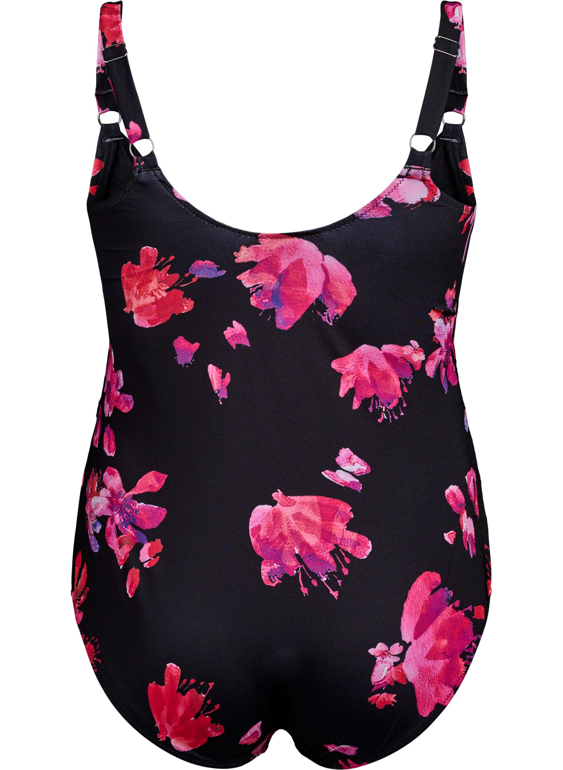 Zizzi Baddr&auml;kt med drapering och omlott-effekt, Svart, Packshot image number 1