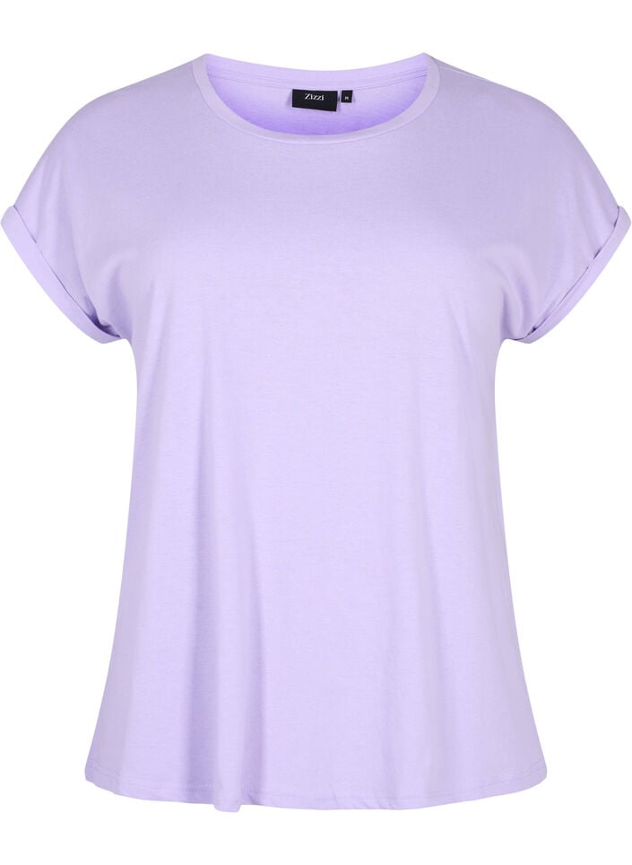Kort&auml;rmad t-shirt i bomullsmix, Lila, Packshot image number 0
