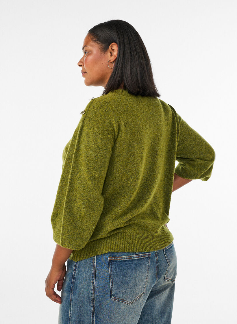 Stickad blus med knappdetalj, Gr&ouml;n, Model image number 2