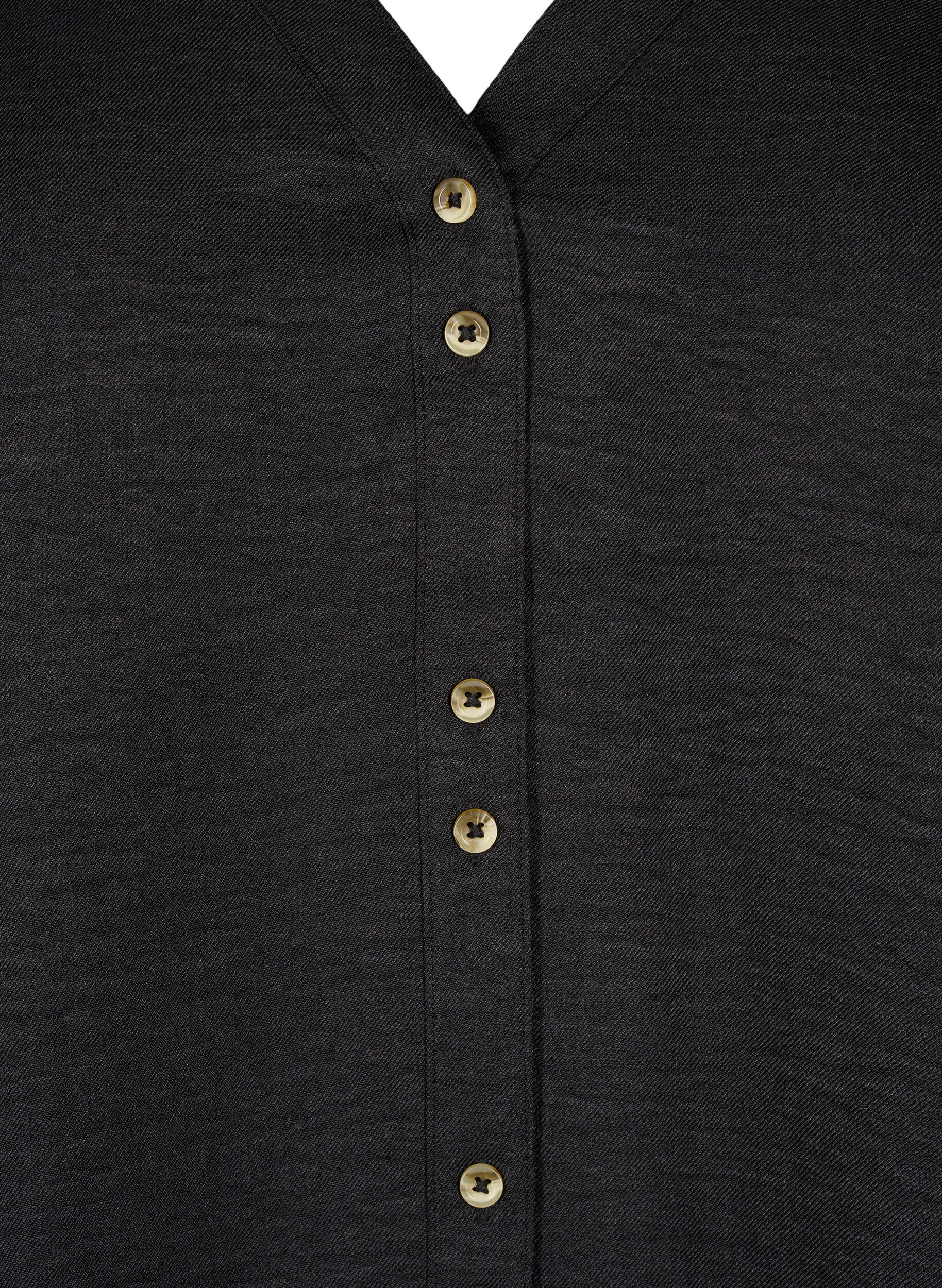 Zizzi V-ringad skjortblus med korta &auml;rmar, Svart, Packshot image number 2