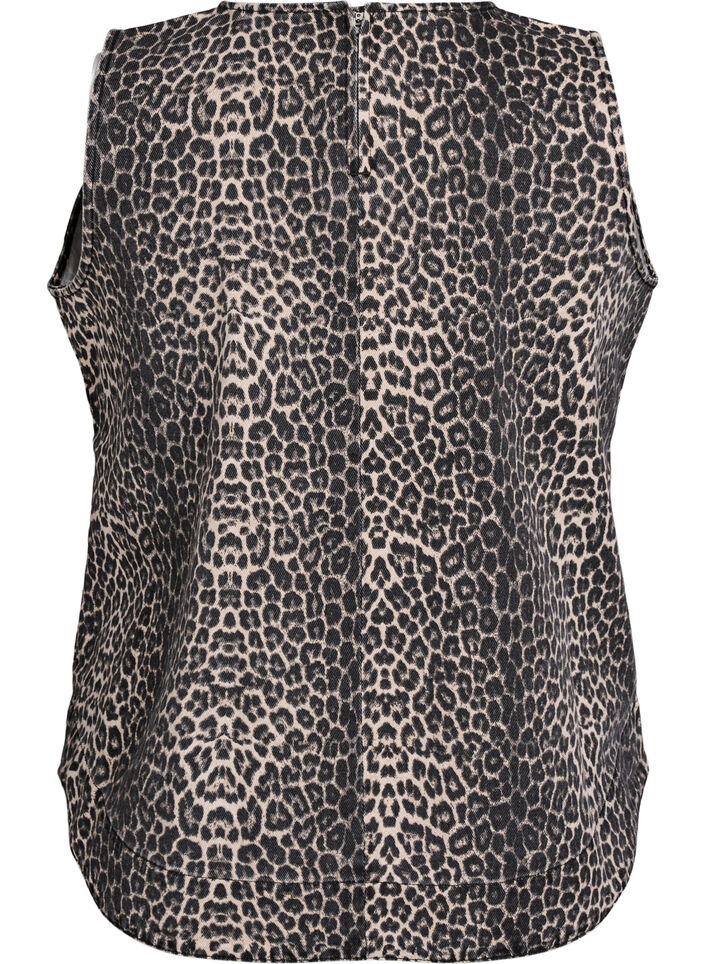 Leopardmönstrad denimtopp utan ärmar, Brun, Packshot image number 1