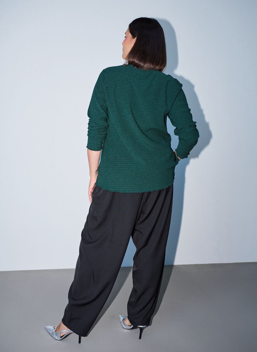 Texturerad blus med v&aring;giga kanter, Gr&ouml;n, Model image number 2