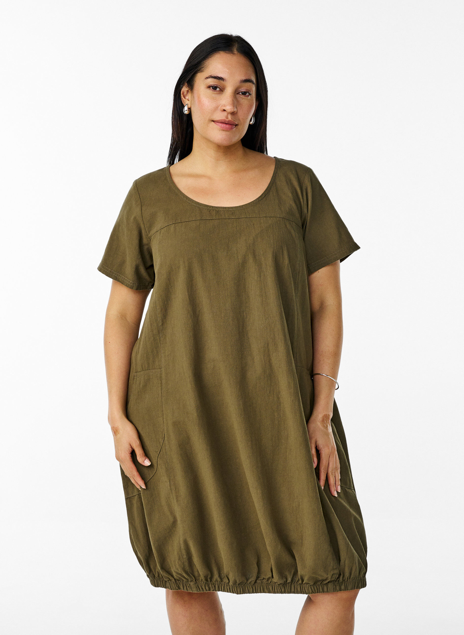 Kort&auml;rmad kl&auml;nning i bomull, Gr&ouml;n, Model