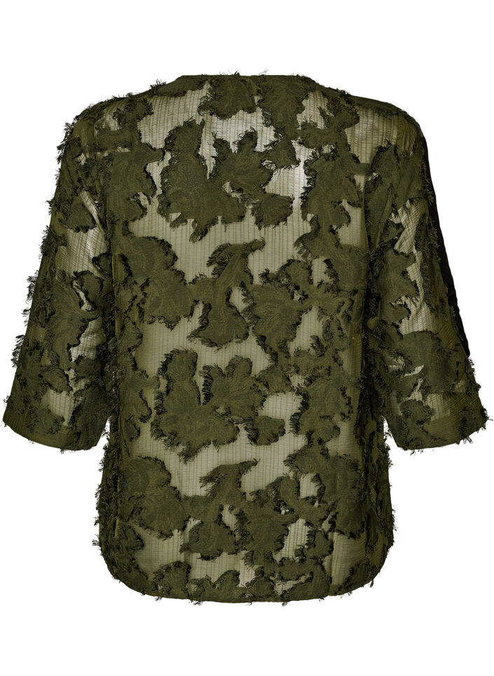 Blus med fransiga tr&aring;dar och struktur, Gr&ouml;n, Packshot image number 1