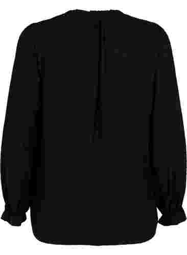 Långärmad blus med smock- och volangdetaljer, Black, Packshot image number 1