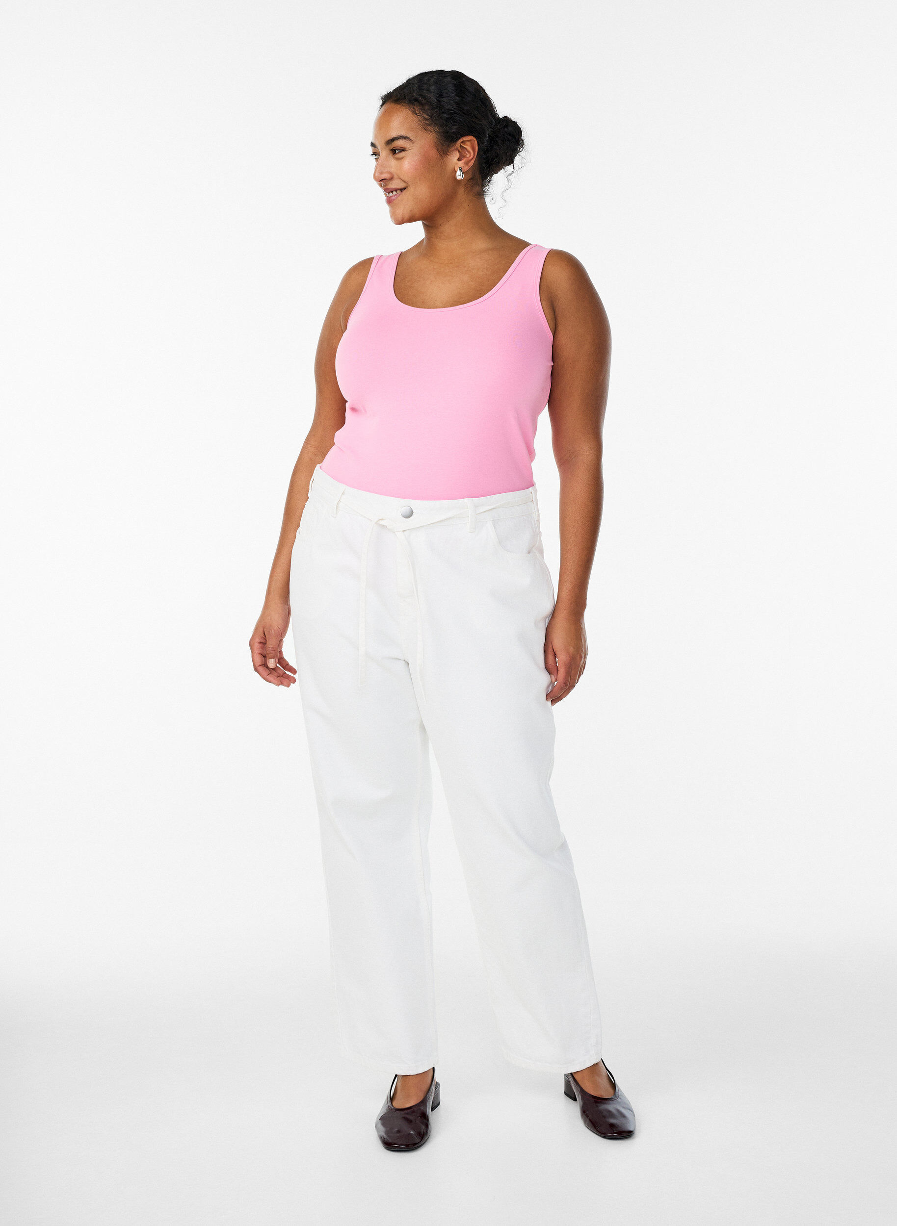 ZizziSolid f&auml;rg bas topp i bomull, Rosa, Model image number 1
