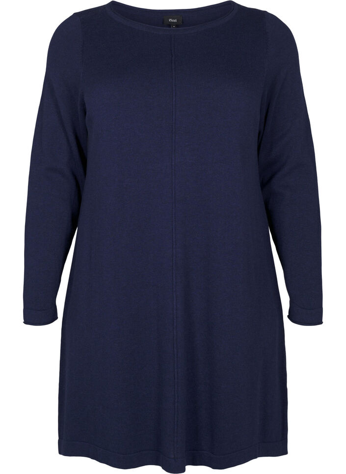 Stickad klänning i bomull-viskosblandning, Blå, Packshot image number 0