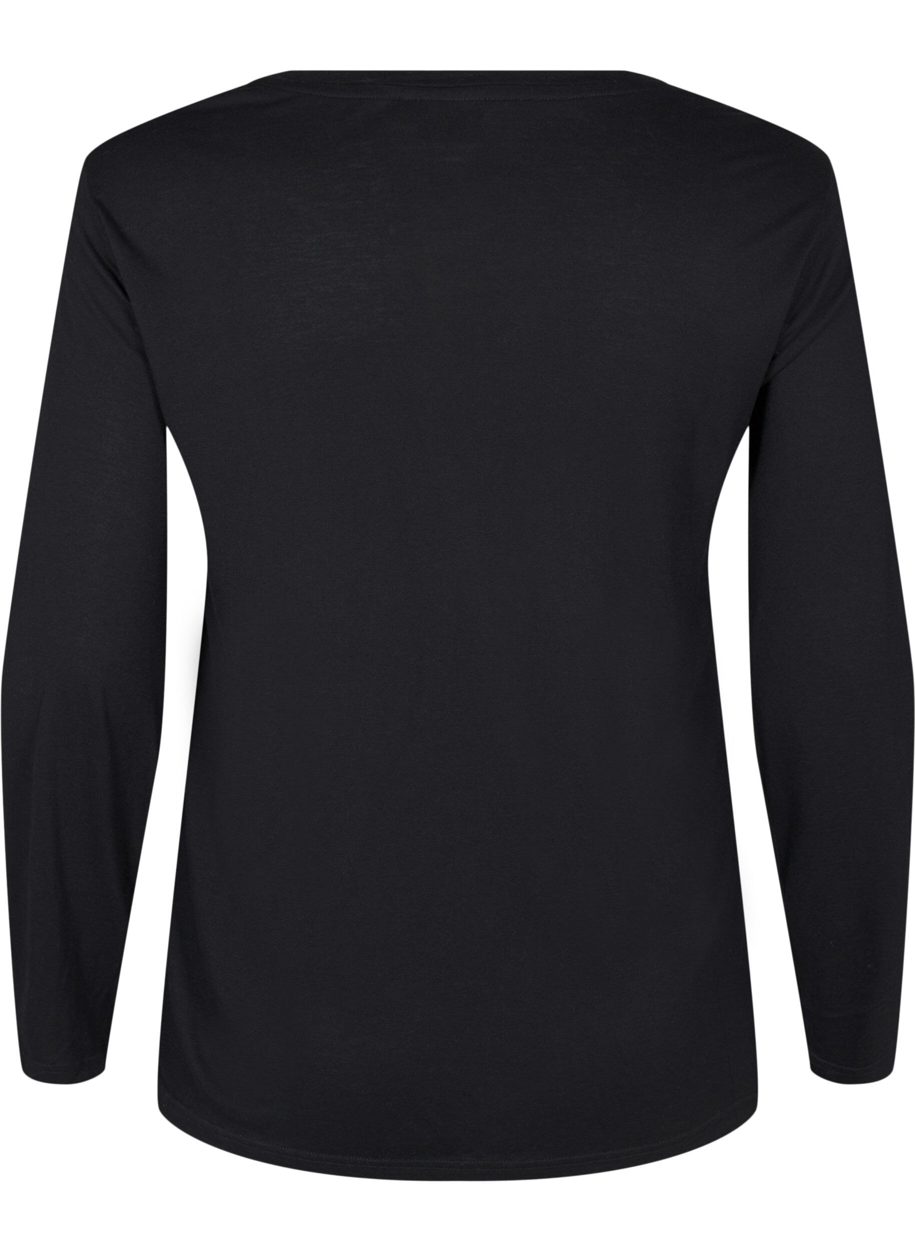 ZizziL&aring;ng&auml;rmad blus i ull och viskos, Svart, Packshot image number 1
