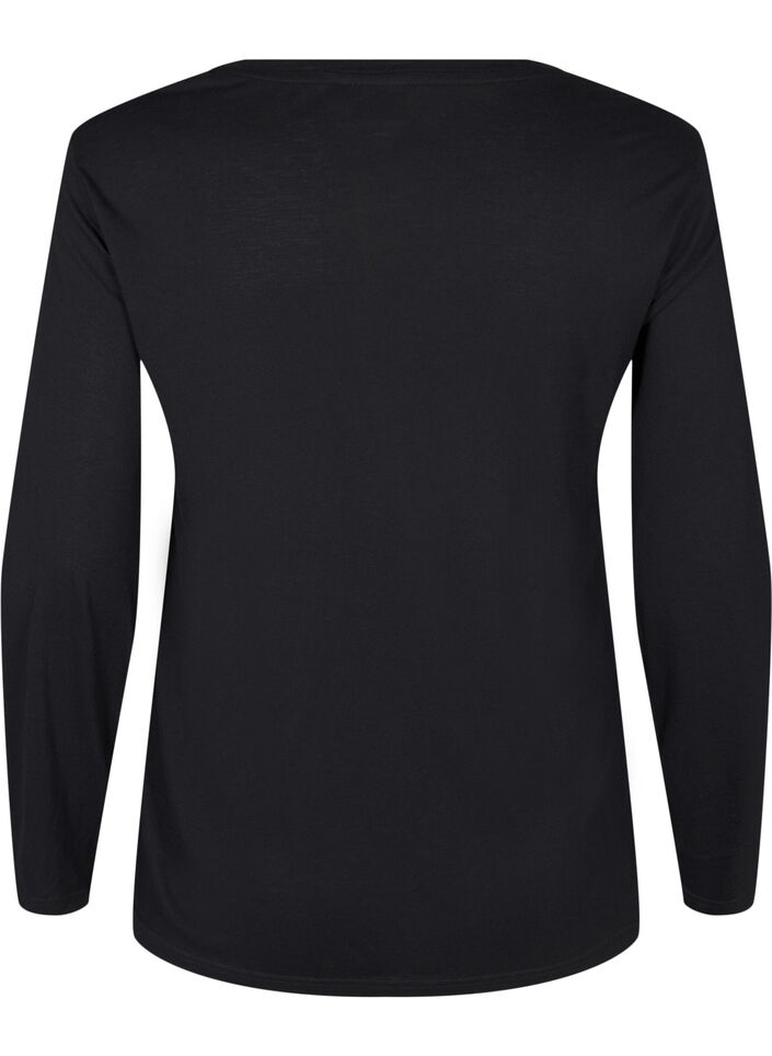 L&aring;ng&auml;rmad blus i ull och viskos, Svart, Packshot image number 1