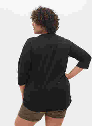 Bomullsblus med 3/4-ärmar, Black, Model image number 1
