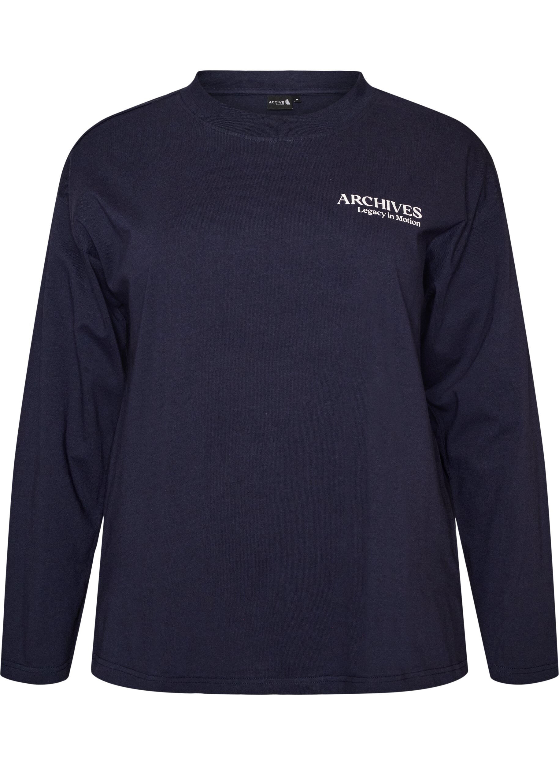 ZizziL&aring;ng&auml;rmad blus i jersey med texttryck, Bl&aring;, Packshot image number 0