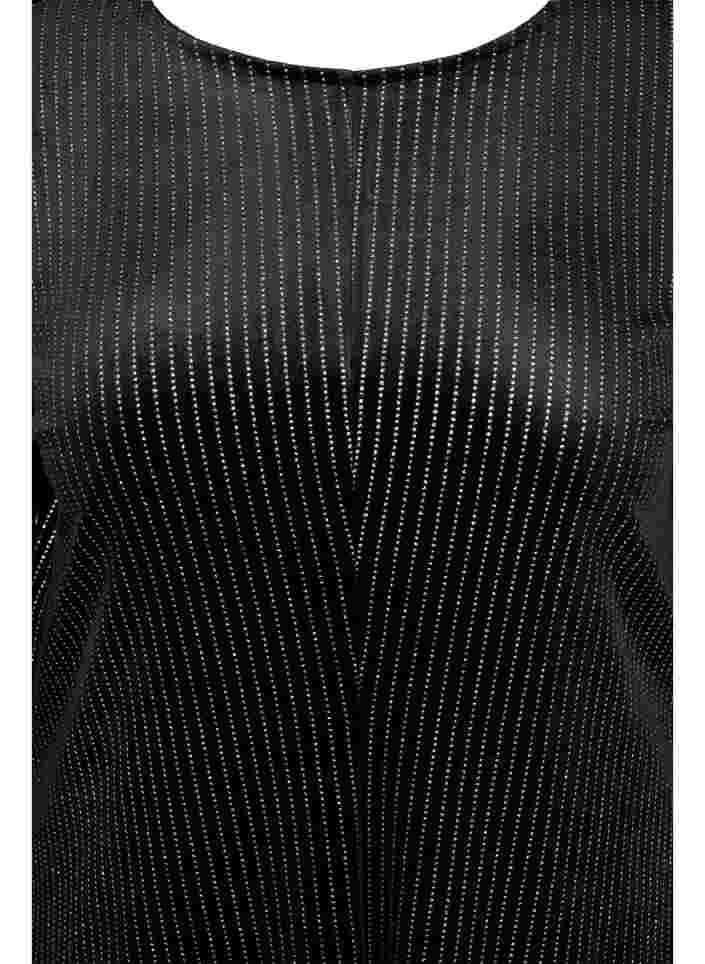 Glitterklänning i velour med långa ärmar, Black Silver Lurex, Packshot image number 2