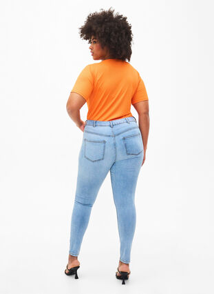 Slim fit-jeans med nötta detaljer, Light Blue, Model image number 1