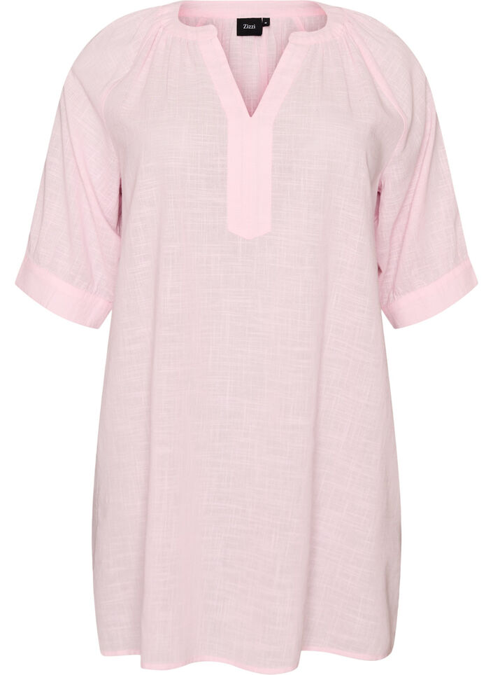 Tunika i bomull med v-ringning, Rosa, Packshot image number 0