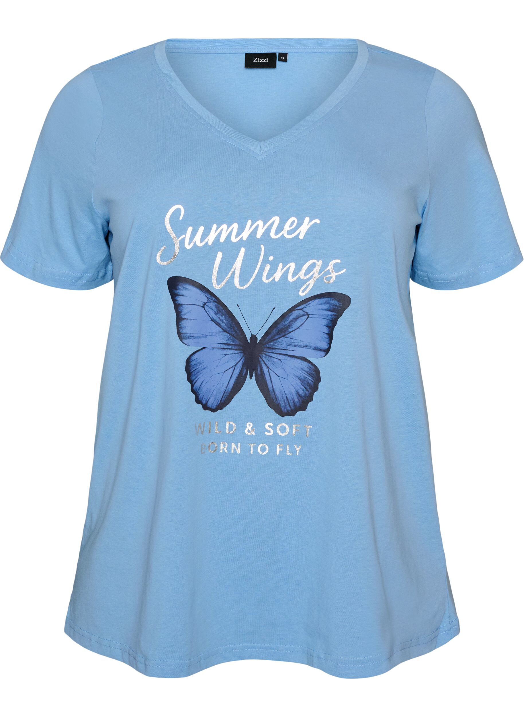 ZizziT-shirt i bomull med tryck framtill och v-ringning, 0698, Packshot image number 0