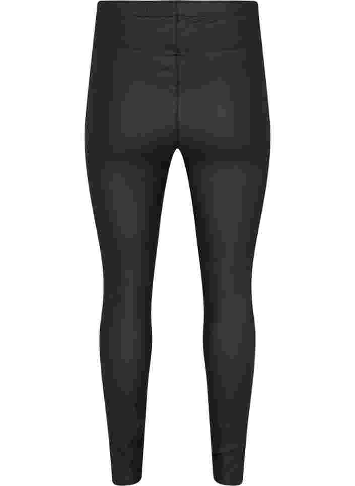 Coated leggings med slits, Black, Packshot image number 1