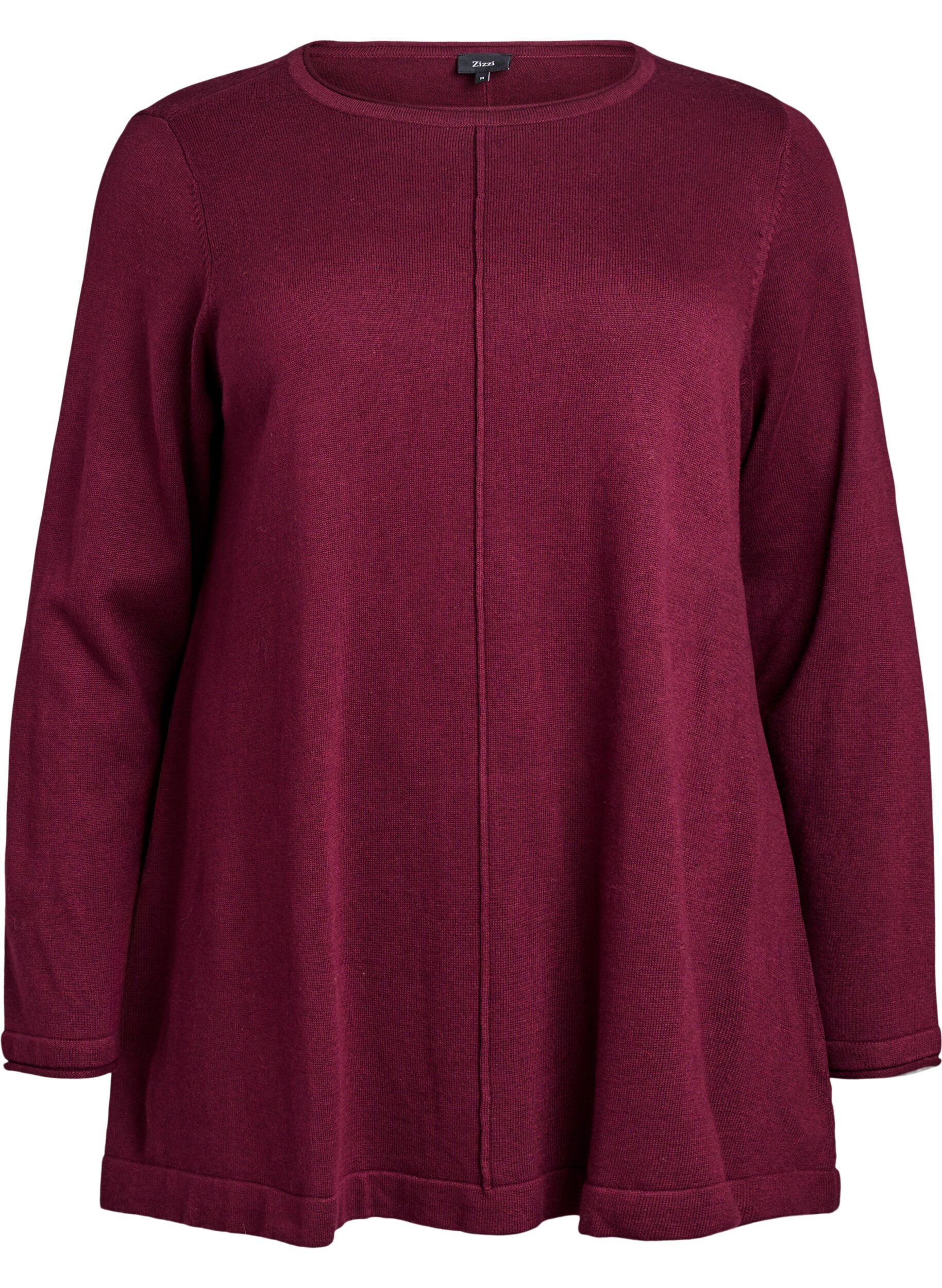 ZizziStickad blus i bomull-viskosblandning, M&ouml;rk Bordeaux, Packshot image number 0