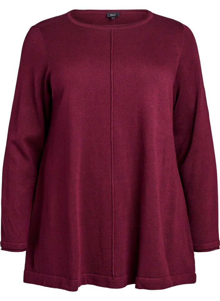 Stickad blus i bomull-viskosblandning, M&ouml;rk Bordeaux, Packshot image number 0