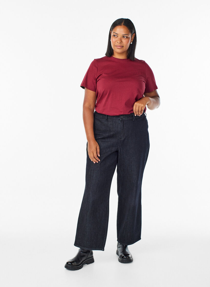 Enkel t-shirt i bomull med rund halsringning, Mörk Bordeaux, Model image number 1