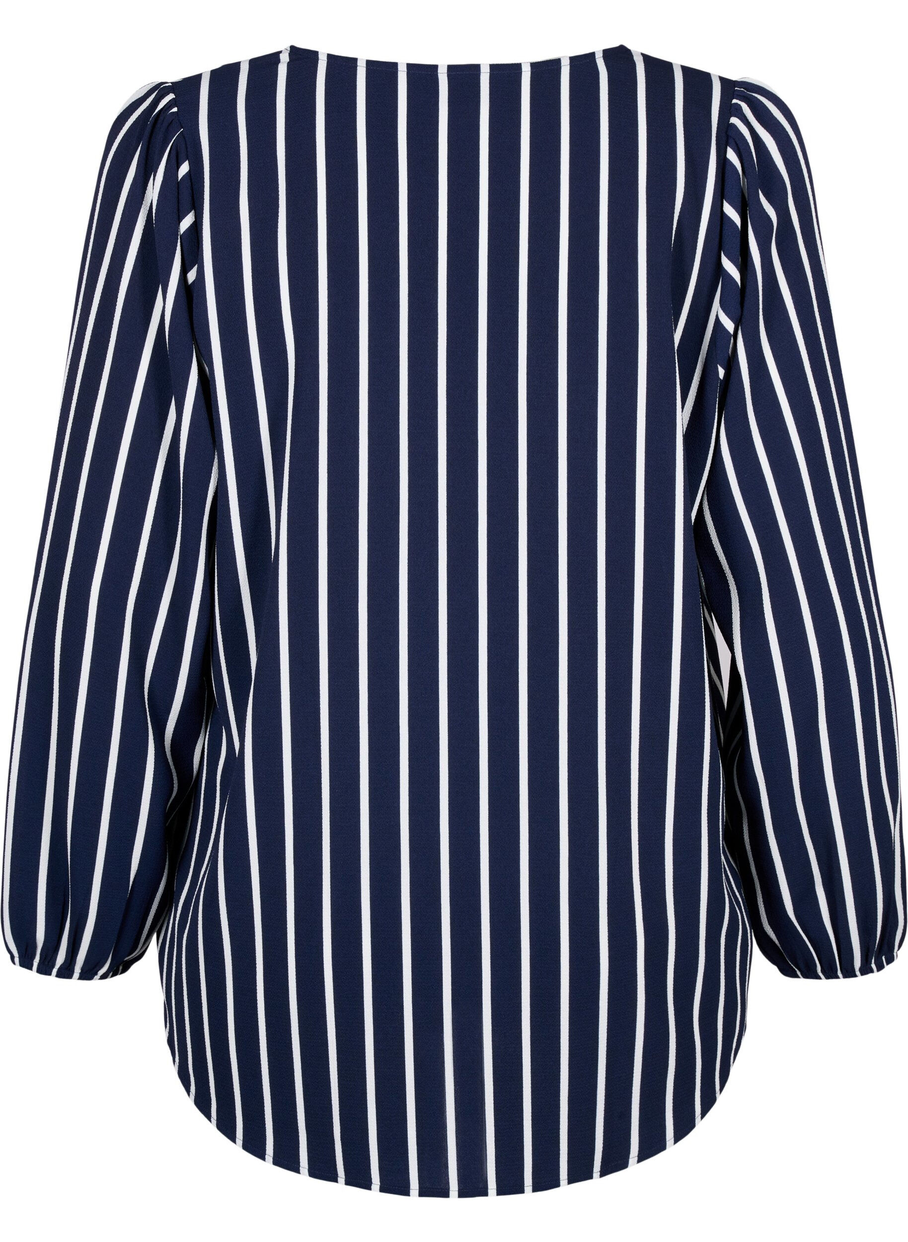 Zizzi Skjortblus med V-ringning och tryck, Maritime Blue Stripe, Packshot image number 1