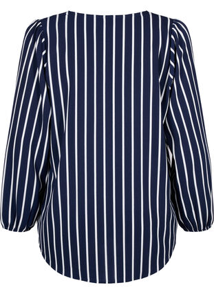 Skjortblus med V-ringning och tryck, Maritime Blue Stripe, Packshot image number 1
