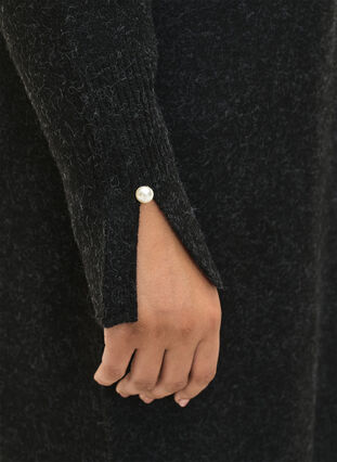 Stickad klänning med slits i ärmarna, Dark Grey Melange, Model image number 2