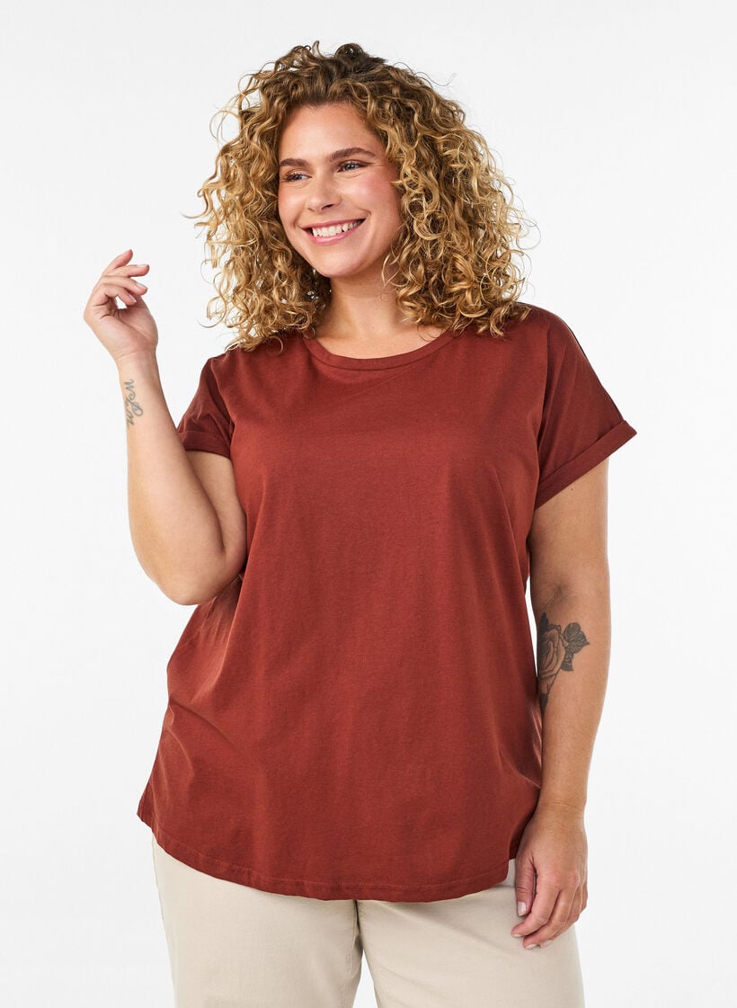 Kort&auml;rmad t-shirt i bomullsmix, R&ouml;d, Model image number 0