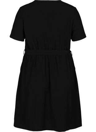 Kortärmad klänning med v-ringning, Black, Packshot image number 1