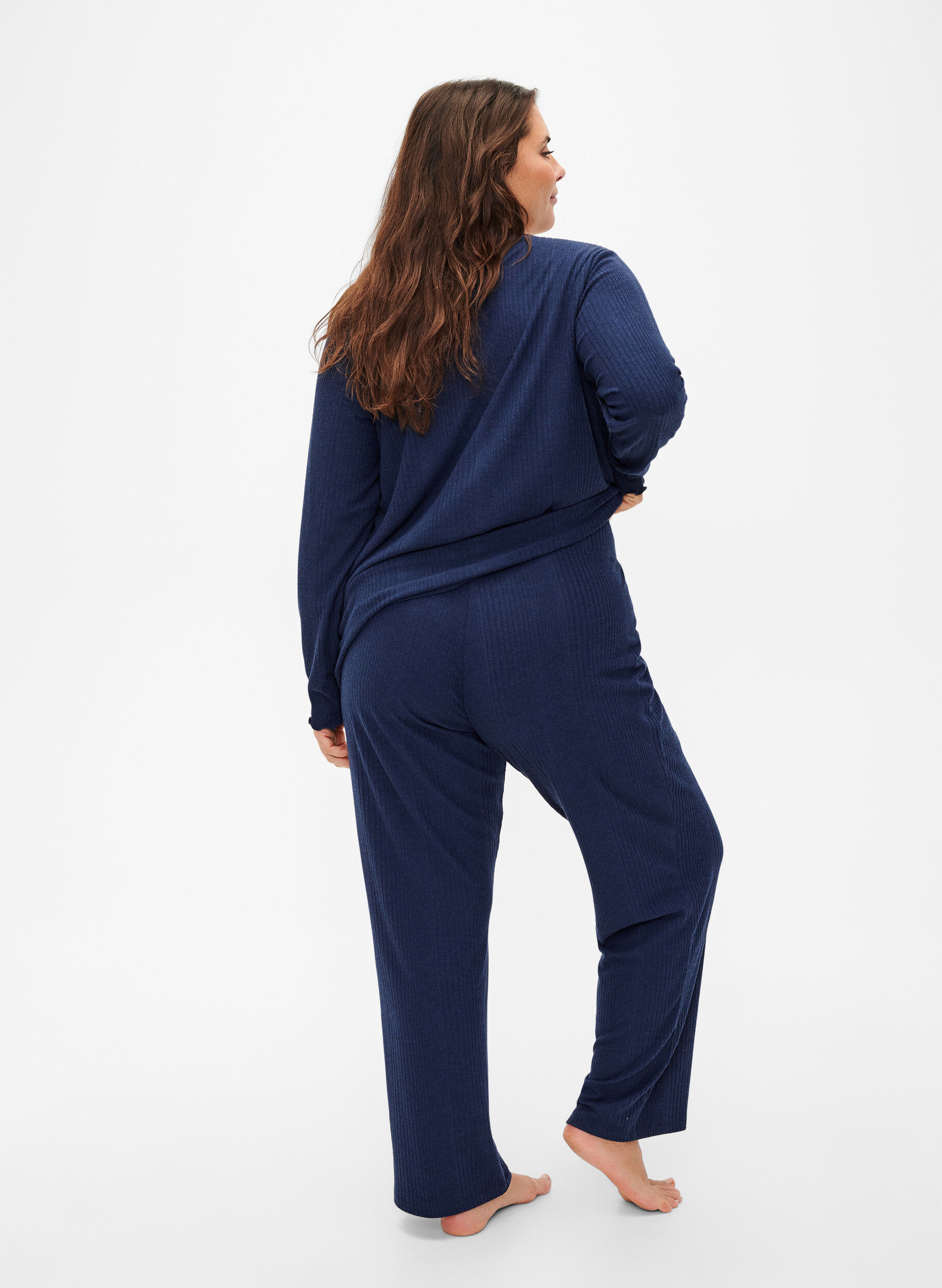 Zizzi Bekv&auml;ma byxor med randig struktur, Night Sky Mel., Model image number 1