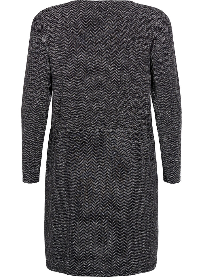 Glitterklänning med sicksackmönster, Silver ZigZagShimmer, Packshot image number 1