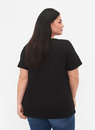V-ringad t-shirt i bomull med texttryck, Black ORI, Model image number 1