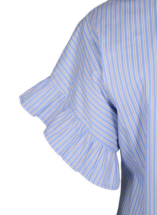 Randig blus med peplum och volangdetaljer, Blue Stripe, Packshot image number 3