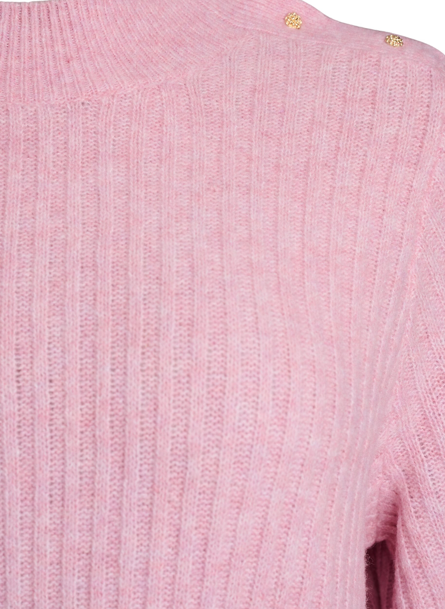 ZizziRibbstickad tr&ouml;ja med puff&auml;rmar och knappar, Rosa, Packshot image number 2