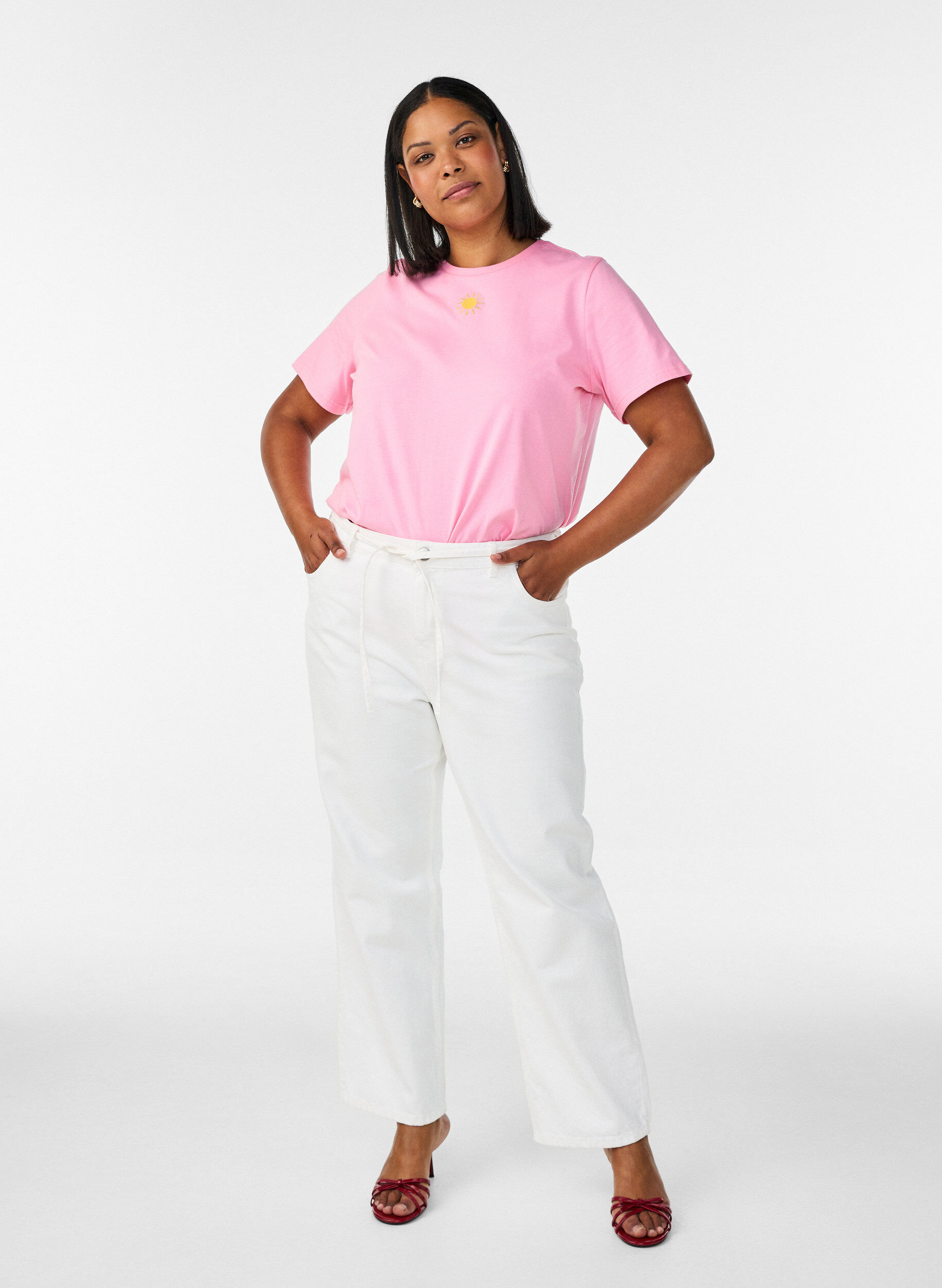 ZizziT-shirt i ekologisk bomull med textmotiv, Rosa, Model image number 1