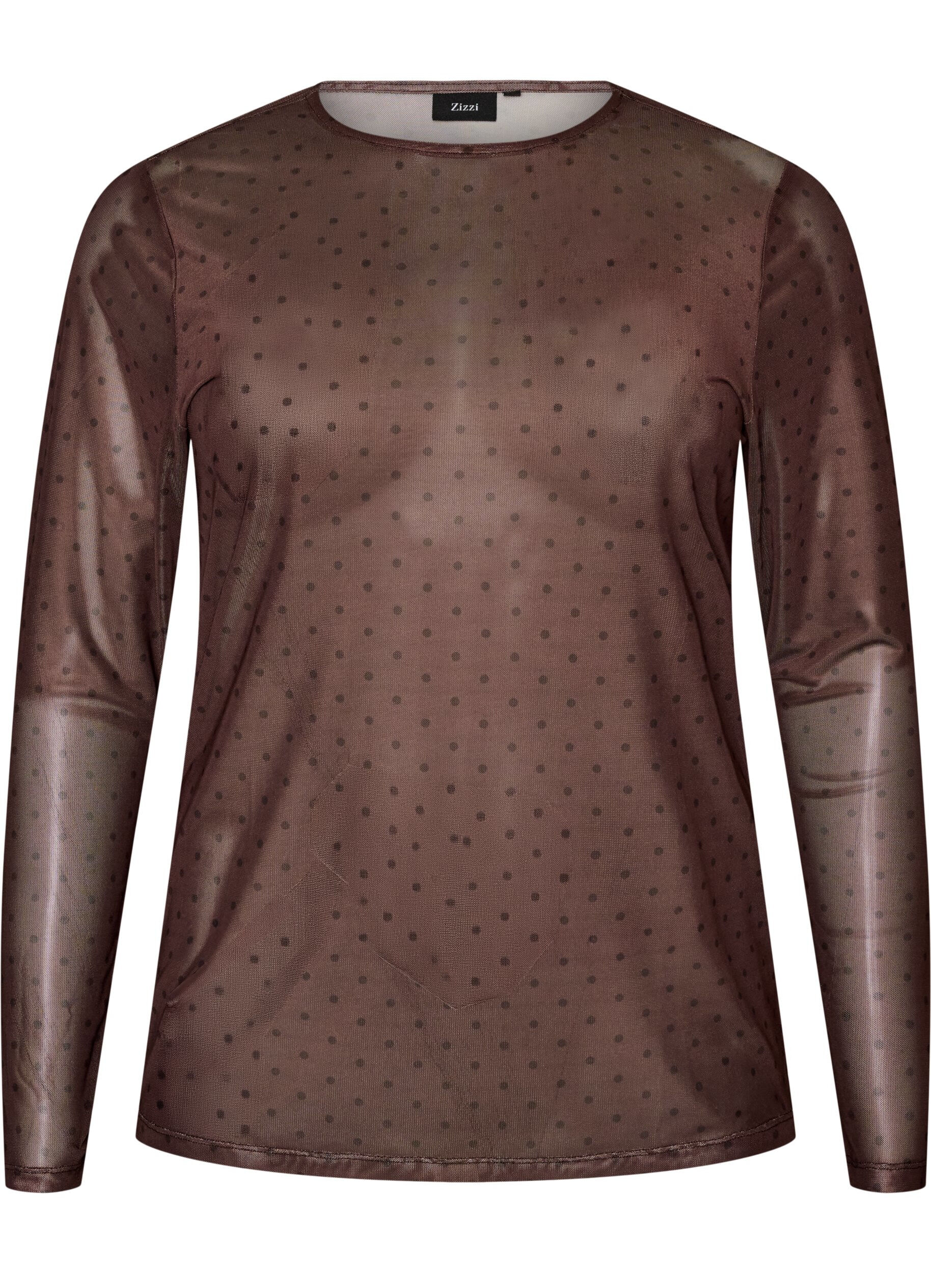 ZizziBlus i mesh med tryck, Brun, Packshot image number 0