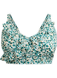 Bikinitopp med blommigt tryck och volangdetaljer, Grön