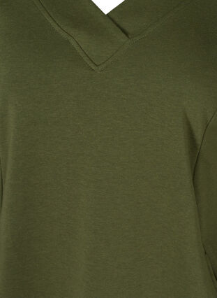 Sweatklänning med v-hals, Khaki Green , Packshot image number 2