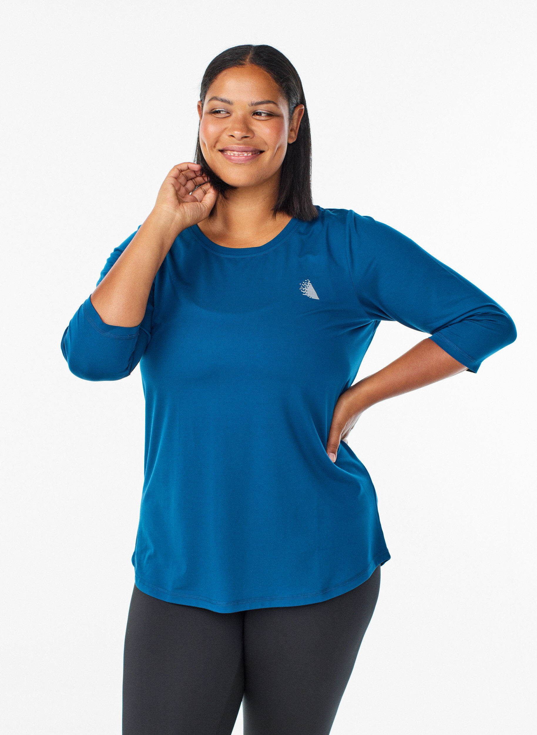 Tr&auml;ningsblus med trekvarts&auml;rm, Bl&aring;, Model
