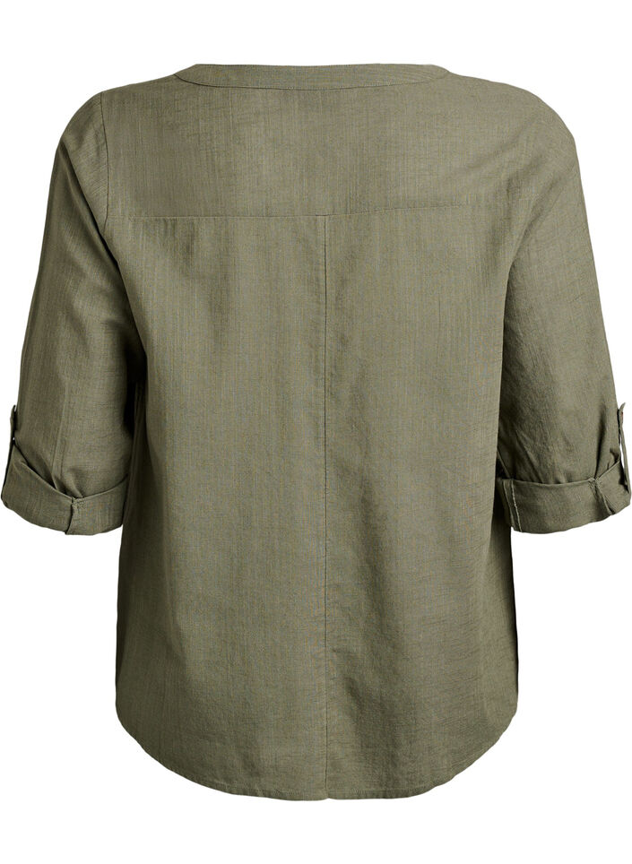 Skjortblus i bomull med v-ringning, Gr&ouml;n, Packshot image number 1
