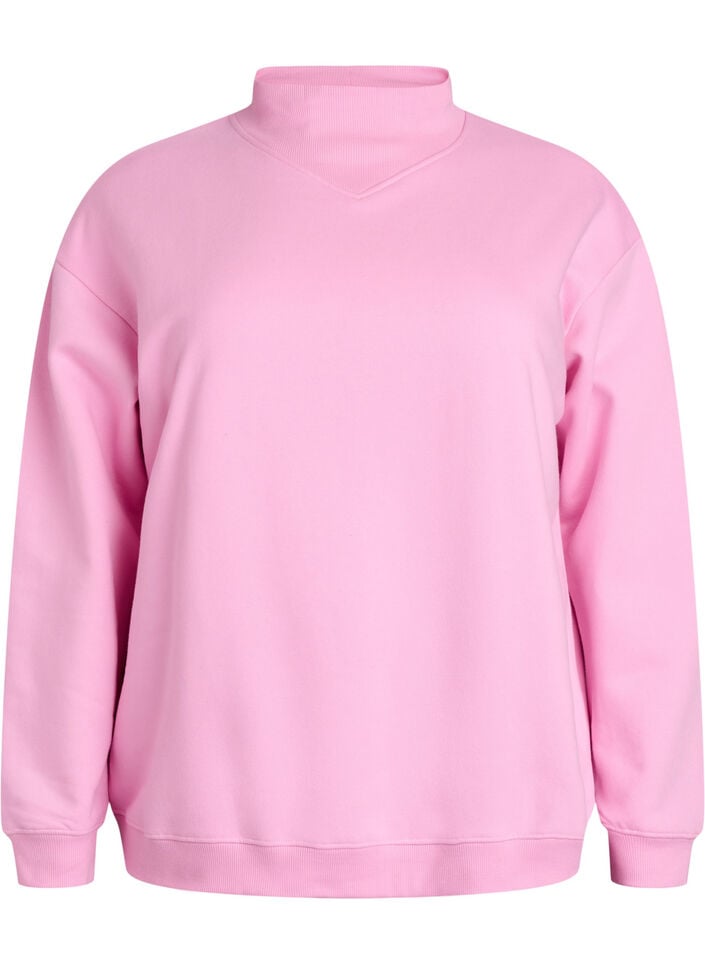 Sweatshirt med h&ouml;g hals och l&aring;nga &auml;rmar, Rosa, Packshot image number 0