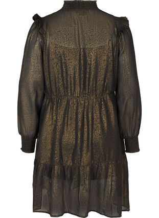 Långärmad klänning med smock och volanger, Black w. Gold, Packshot image number 1