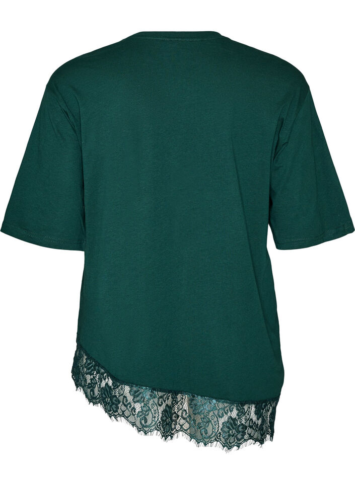 T-shirt med asymmetrisk spetskant, Gr&ouml;n, Packshot image number 1