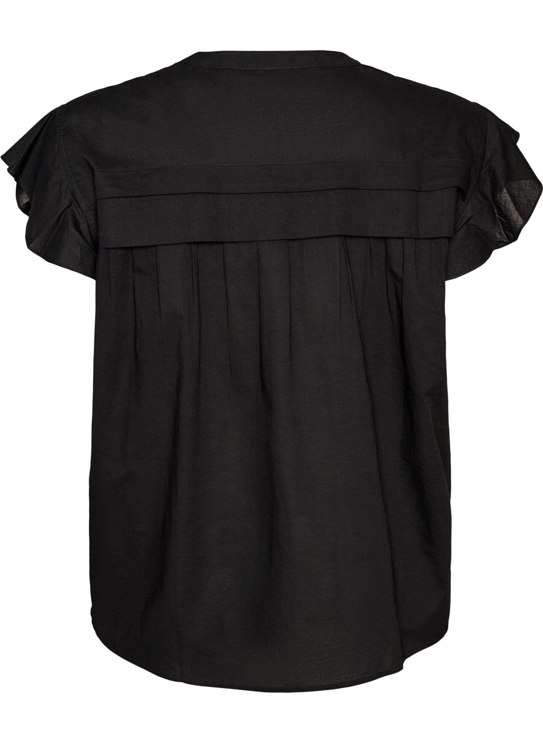 Zizzi&Auml;rml&ouml;s a-linjeformad skjortblus i bomull, Svart, Packshot image number 1