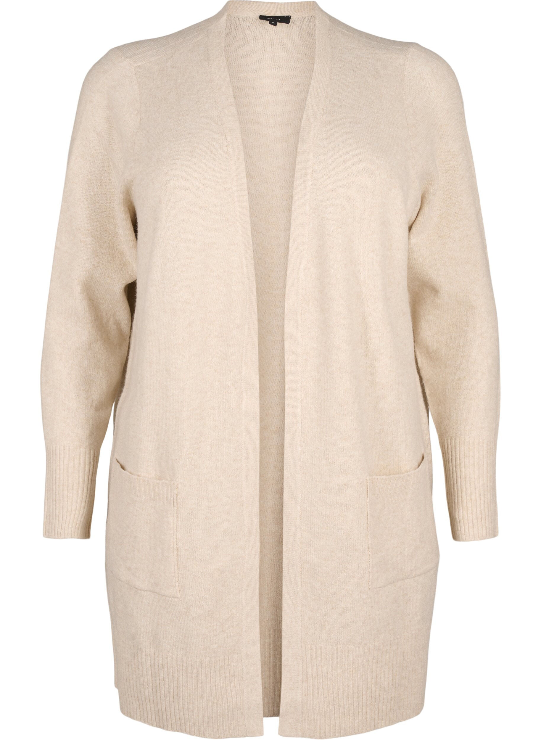 ZizziRibbstickad kofta med fickor, Beige, Packshot image number 0