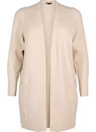 Ribbstickad kofta med fickor, Beige