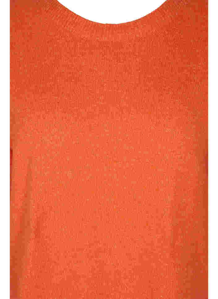 Melerad stickad tröja med 3/4-ärmar, Scarlet Ibis, Packshot image number 2